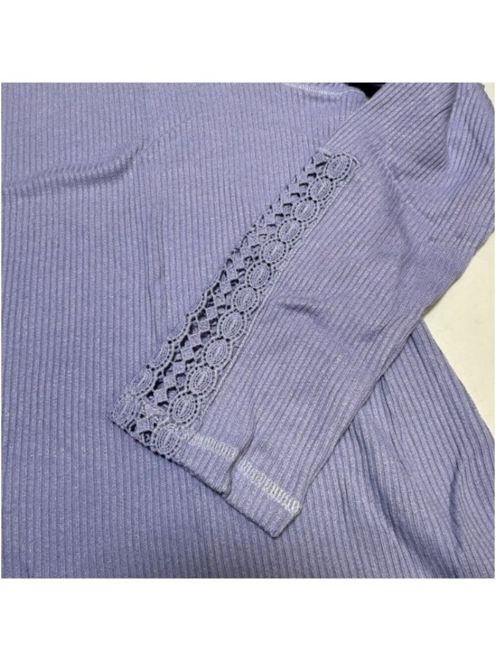 Studio 1886 Ribbed Knit 3/4 Sleeves Lavender Touch Of Lace Tunic Top Size XL - Picture 3 of 7